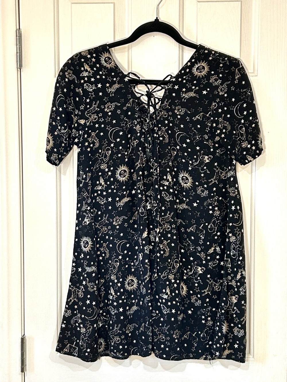 Motel Rocks Celestial Black Witchy Lace-Up Mini Dress Astrological Print XS